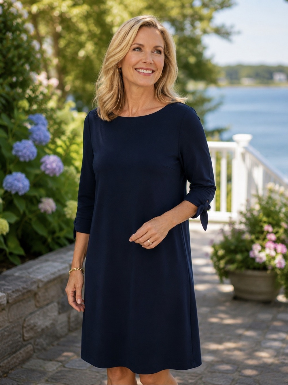Talbots Navy Dress with Crew Neck